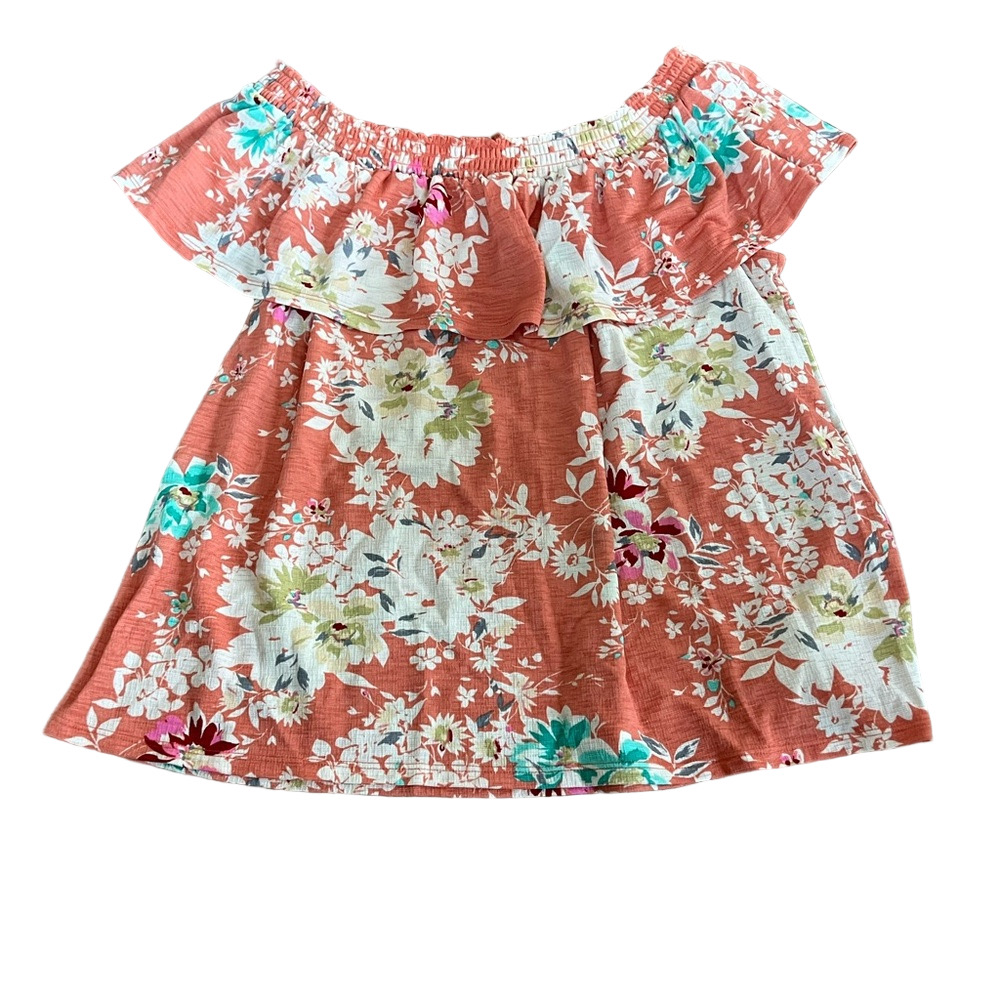 Lauren Conrad Floral Off-Shoulder Women’s Top - Coral and White